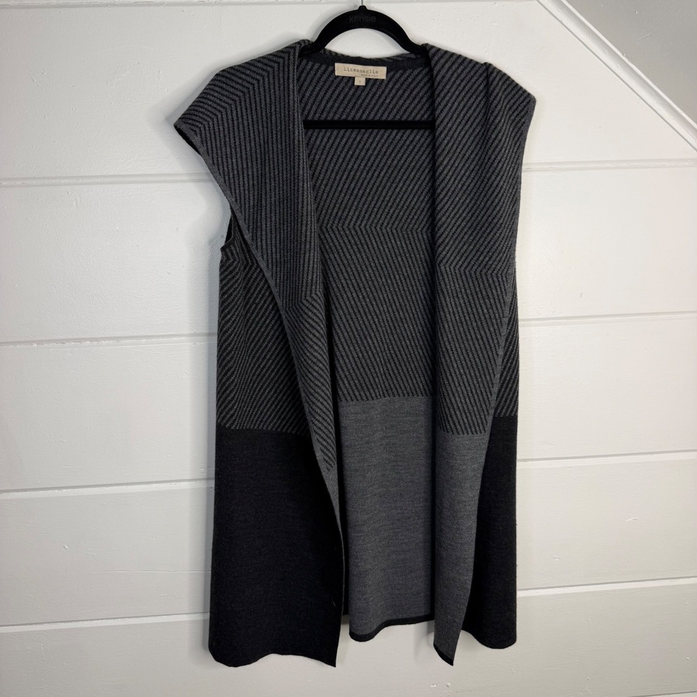 Lineamaglia Italy Wool Blend Hooded Sleeveless Cardigan Vest Grey Chevron Small